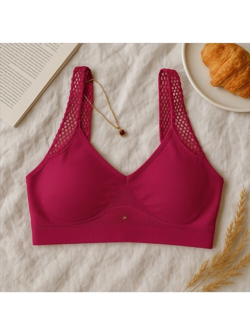 BARBIE PINK PUNTA BLANCO SILVER STAR SEAMLESS LACE STRAPPY BRA BRALETTE SIZE S
